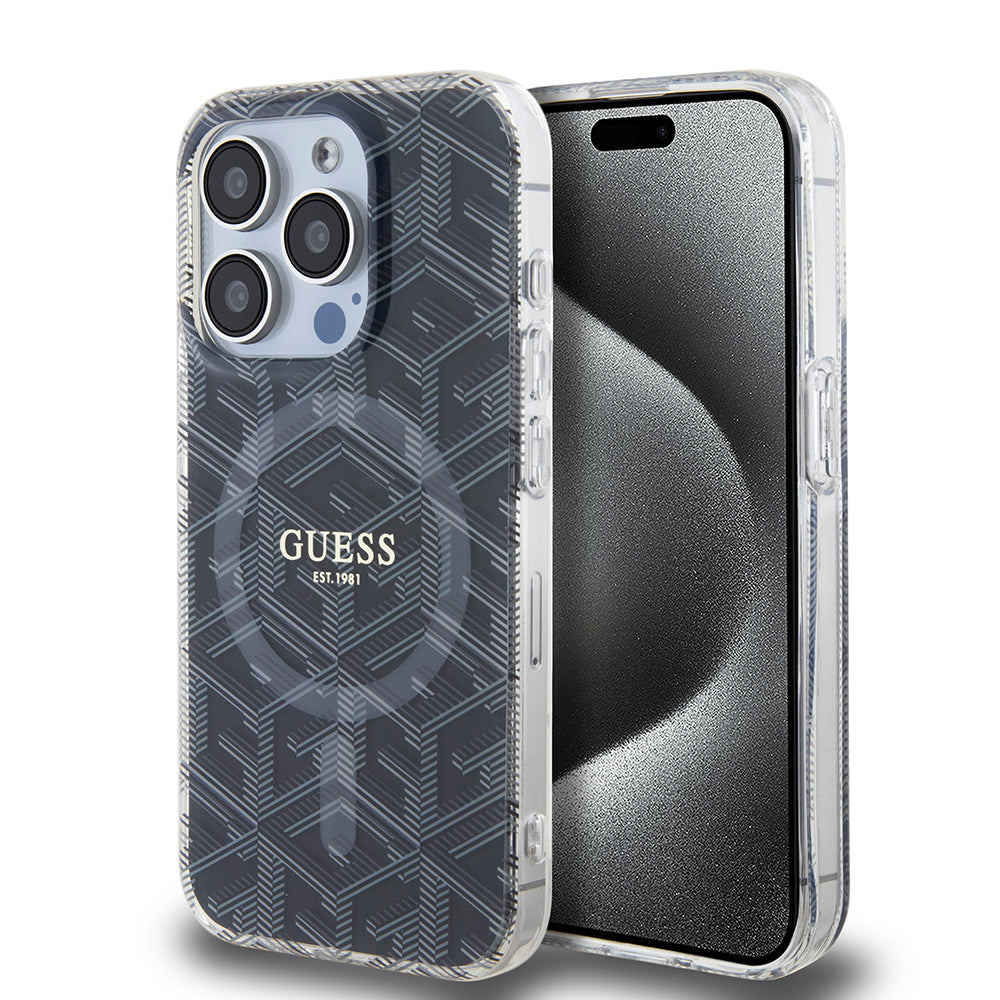 Husa de protectie Guess IML GCube MagSafe (GUHMP15LHGCUSTGK) compatibil cu iPhone 15 Pro, Negru