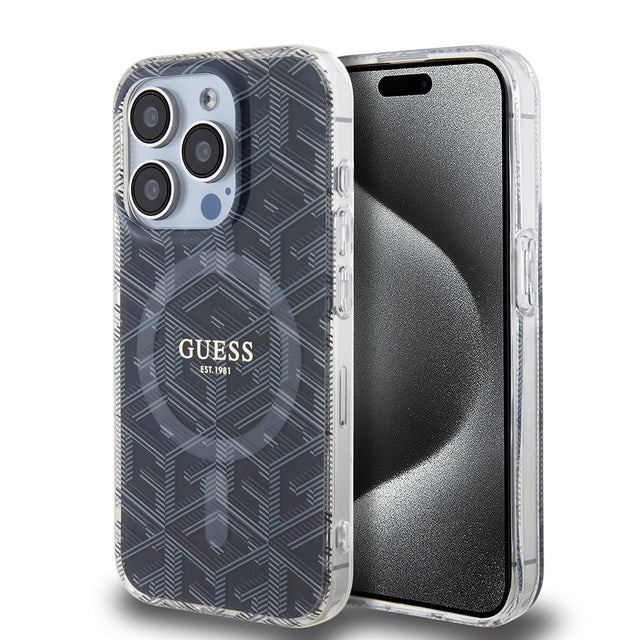 Husa de protectie Guess IML GCube MagSafe (GUHMP15LHGCUSTGK) compatibil cu iPhone 15 Pro, Negru
