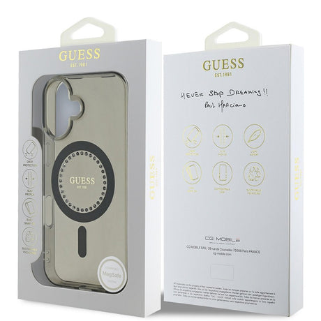 Husa de protectie Guess IML Rhinestones MagSafe (GUHMP16SPFTDTEK) compatibil cu iPhone 16, Negru