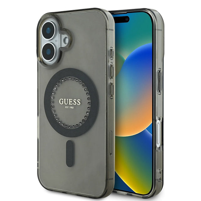 Husa de protectie Guess IML Rhinestones MagSafe (GUHMP16SPFTDTEK) compatibil cu iPhone 16, Negru
