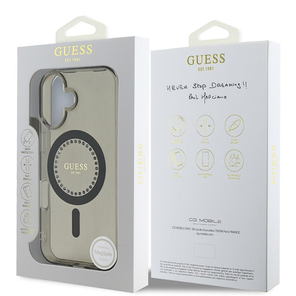 Husa de protectie Guess IML Rhinestones MagSafe (GUHMP16MPFTDTEK) compatibil cu iPhone 16 Plus, Negru