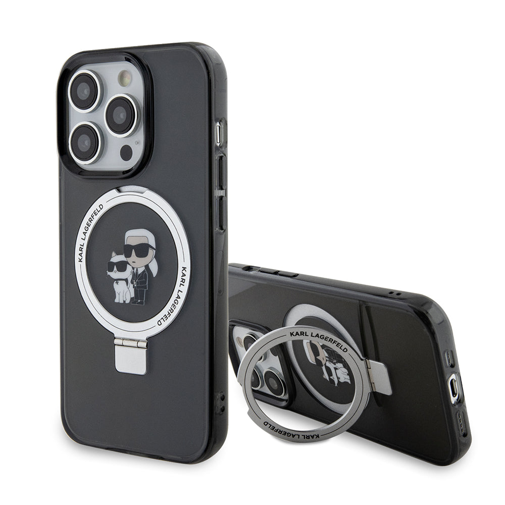 Husa de protectie Karl Lagerfeld Hardcase Ring Stand Magsafe (KLHMP15LHMRSKCK) compatibil cu iPhone 15 Pro, Karl&Choupette