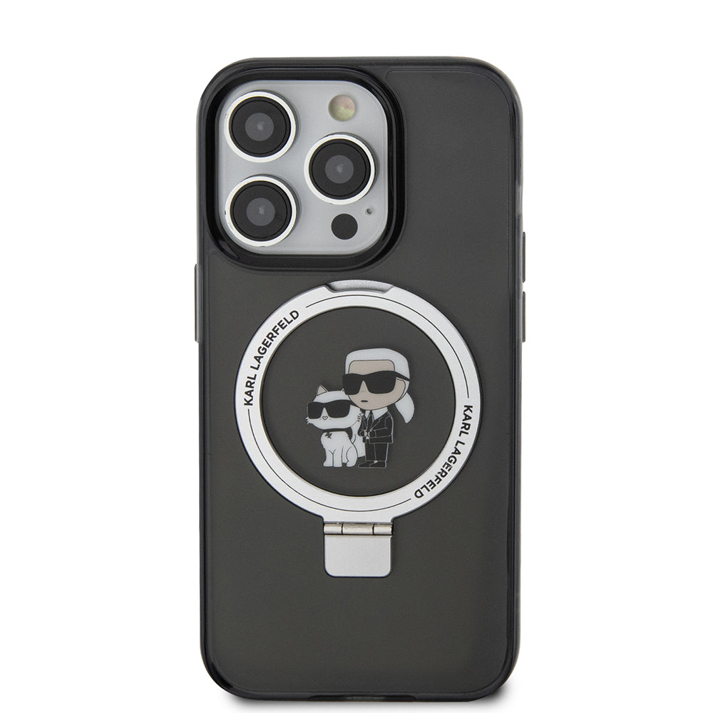 Husa de protectie Karl Lagerfeld Hardcase Ring Stand Magsafe (KLHMP15LHMRSKCK) compatibil cu iPhone 15 Pro, Karl&Choupette