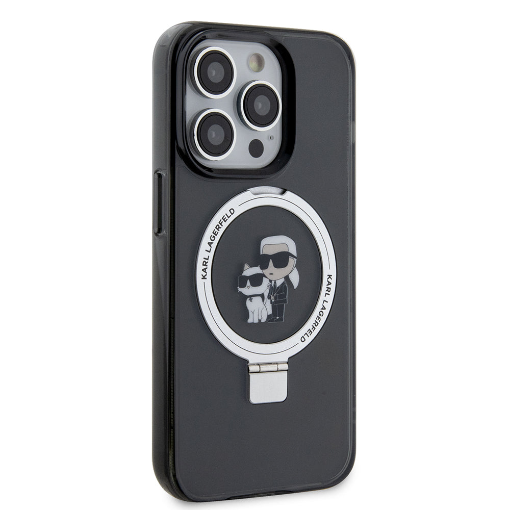 Husa de protectie Karl Lagerfeld Hardcase Ring Stand Magsafe (KLHMP15LHMRSKCK) compatibil cu iPhone 15 Pro, Karl&Choupette