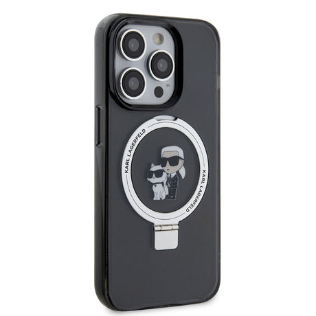 Husa de protectie Karl Lagerfeld Hardcase Ring Stand Magsafe (KLHMP15LHMRSKCK) compatibil cu iPhone 15 Pro, Karl&Choupette