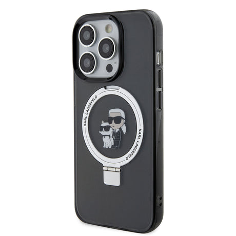 Husa de protectie Karl Lagerfeld Hardcase Ring Stand Magsafe (KLHMP15LHMRSKCK) compatibil cu iPhone 15 Pro, Karl&Choupette