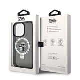 Husa de protectie Karl Lagerfeld Hardcase Ring Stand Magsafe (KLHMP15LHMRSKCK) compatibil cu iPhone 15 Pro, Karl&Choupette