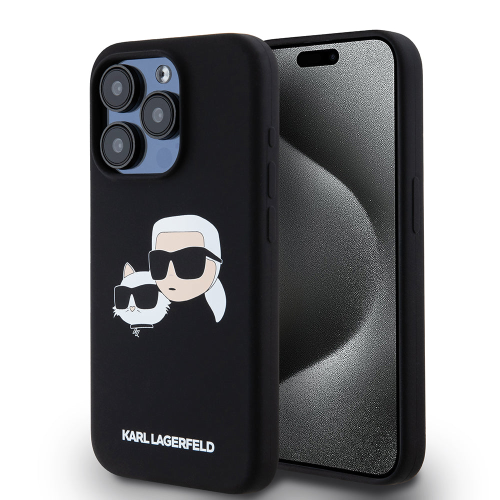 Husa de protectie Karl Lagerfeld Silicone MagSafe (KLHMP15LSKCHPPLK) compatibil cu iPhone 15 Pro, Karl&Choupette Head