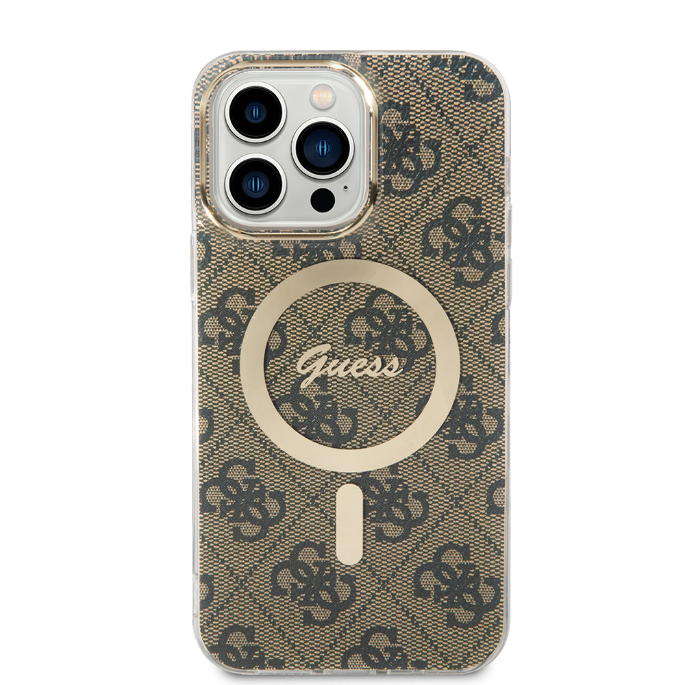 Husa de protectie Guess IML 4G MagSafe (GUHMP15LH4STW) compatibil cu iPhone 15 Pro, Maro