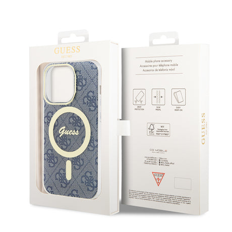 Husa de protectie Guess IML 4G MagSafe (GUHMP15LH4STB) compatibil cu iPhone 15 Pro, Albastru