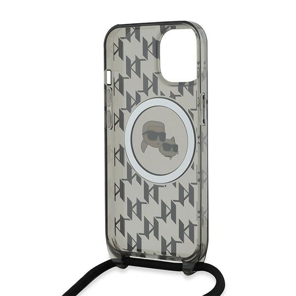 Husa de protectie Karl Lagerfeld IML Crossbody MagSafe (KLHMP15SHCKCKLCK) compatibil cu iPhone 15, Monogram Karl&Choupette Head