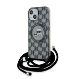 Husa de protectie Karl Lagerfeld IML Crossbody MagSafe (KLHMP15SHCKCKLCK) compatibil cu iPhone 15, Monogram Karl&Choupette Head
