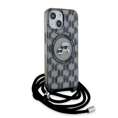 Husa de protectie Karl Lagerfeld IML Crossbody MagSafe (KLHMP15SHCKCKLCK) compatibil cu iPhone 15, Monogram Karl&Choupette Head