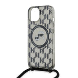 Husa de protectie Karl Lagerfeld IML Crossbody MagSafe (KLHMP15SHCKCKLCK) compatibil cu iPhone 15, Monogram Karl&Choupette Head