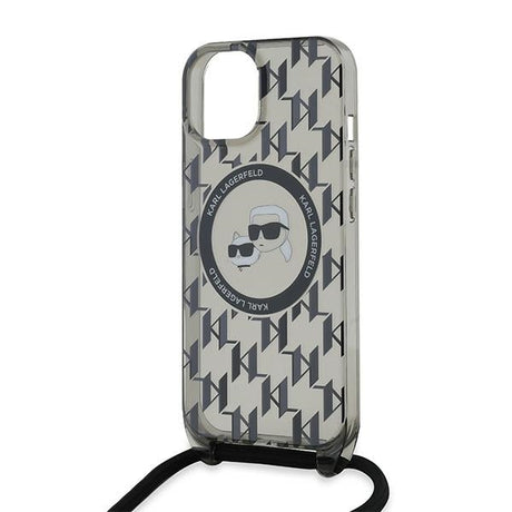 Husa de protectie Karl Lagerfeld IML Crossbody MagSafe (KLHMP15SHCKCKLCK) compatibil cu iPhone 15, Monogram Karl&Choupette Head