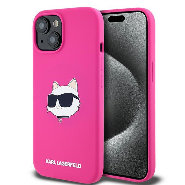 Husa de protectie Karl Lagerfeld Silicone MagSafe (KLHMP15MSCHPPLF) compatibil cu iPhone 15 Plus, Fuschia Choupette Head