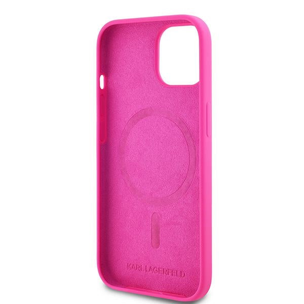 Husa de protectie Karl Lagerfeld Silicone MagSafe (KLHMP15MSCHPPLF) compatibil cu iPhone 15 Plus, Fuschia Choupette Head