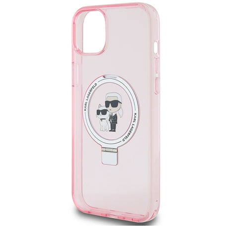 Husa de protectie Karl Lagerfeld Hardcase Ring Stand MagSafe (KLHMP15MHMRSKCP) compatibil cu iPhone 15 Plus, Roz Karl&Choupette