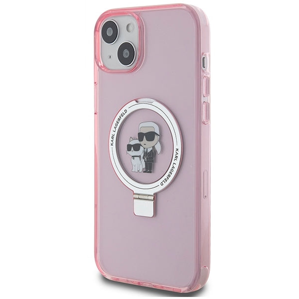 Husa de protectie Karl Lagerfeld Hardcase Ring Stand MagSafe (KLHMP15MHMRSKCP) compatibil cu iPhone 15 Plus, Roz Karl&Choupette