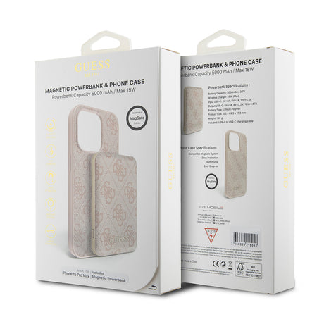 Husa de protectie Guess Hardcase Powerbank MagSafe compatibil cu iPhone 15 Pro Max, Roz