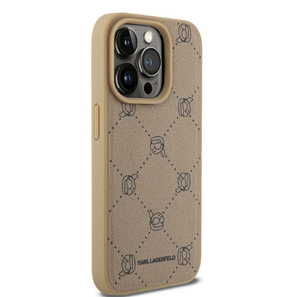 Husa de protectie Karl Lagerfeld Leather MagSafe (KLHMP15LPGKHPHE) compatibil cu iPhone 15 Pro, Bej Karl Head