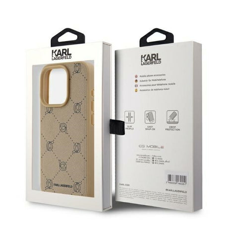 Husa de protectie Karl Lagerfeld Leather MagSafe (KLHMP15LPGKHPHE) compatibil cu iPhone 15 Pro, Bej Karl Head