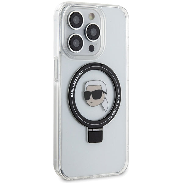 Husa de protectie Karl Lagerfeld Hardcase Ring Stand MagSafe (KLHMP15LHMRSKHH) compatibil cu iPhone 15 Pro, Alb Karl Head