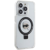 Husa de protectie Karl Lagerfeld Hardcase Ring Stand MagSafe (KLHMP15LHMRSKHH) compatibil cu iPhone 15 Pro, Alb Karl Head