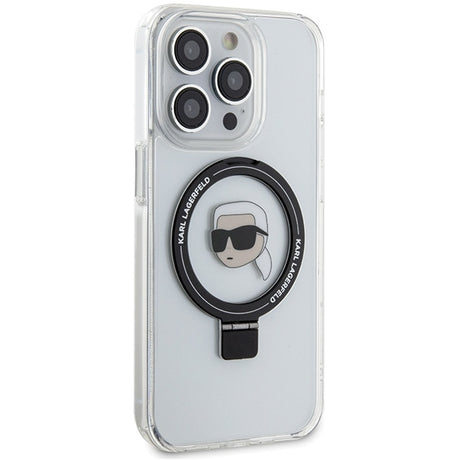 Husa de protectie Karl Lagerfeld Hardcase Ring Stand MagSafe (KLHMP15LHMRSKHH) compatibil cu iPhone 15 Pro, Alb Karl Head