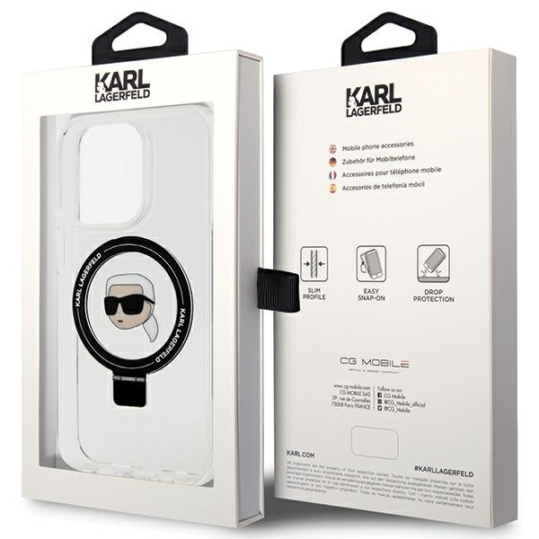 Husa de protectie Karl Lagerfeld Hardcase Ring Stand MagSafe (KLHMP15LHMRSKHH) compatibil cu iPhone 15 Pro, Alb Karl Head