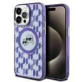 Husa de protectie Karl Lagerfeld IML MagSafe (KLHMP15LHMCKMHU) compatibil cu iPhone 15 Pro, Mov Monogram Karl&Choupette Head