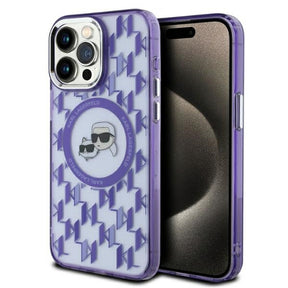 Husa de protectie Karl Lagerfeld IML MagSafe (KLHMP15LHMCKMHU) compatibil cu iPhone 15 Pro, Mov Monogram Karl&Choupette Head
