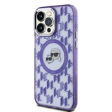 Husa de protectie Karl Lagerfeld IML MagSafe (KLHMP15LHMCKMHU) compatibil cu iPhone 15 Pro, Mov Monogram Karl&Choupette Head