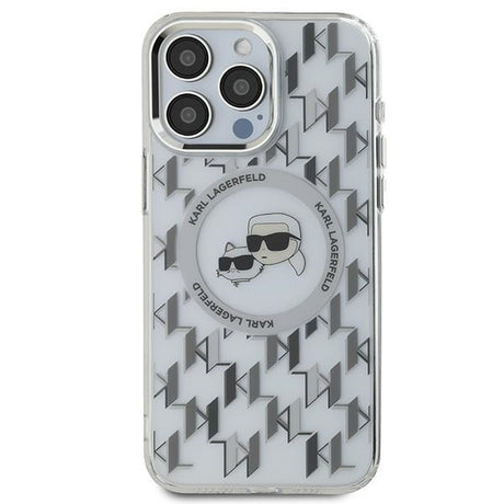 Husa de protectie Karl Lagerfeld IML MagSafe (KLHMP15LHMCKMHT) compatibil cu iPhone 15 Pro, Transparent Monogram Karl&Choupette Head