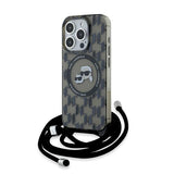 Husa de protectie Karl Lagerfeld IML Crossbody MagSafe (KLHMP15LHCKCKLCK) compatibil cu iPhone 15 Pro, Monogram Karl&Choupette Head