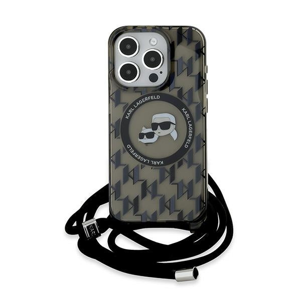 Husa de protectie Karl Lagerfeld IML Crossbody MagSafe (KLHMP15LHCKCKLCK) compatibil cu iPhone 15 Pro, Monogram Karl&Choupette Head