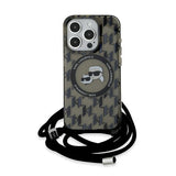 Husa de protectie Karl Lagerfeld IML Crossbody MagSafe (KLHMP15LHCKCKLCK) compatibil cu iPhone 15 Pro, Monogram Karl&Choupette Head