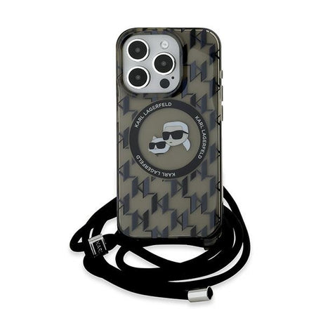 Husa de protectie Karl Lagerfeld IML Crossbody MagSafe (KLHMP15LHCKCKLCK) compatibil cu iPhone 15 Pro, Monogram Karl&Choupette Head