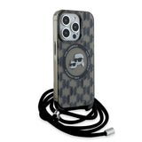 Husa de protectie Karl Lagerfeld IML Crossbody MagSafe (KLHMP15LHCKCKLCK) compatibil cu iPhone 15 Pro, Monogram Karl&Choupette Head