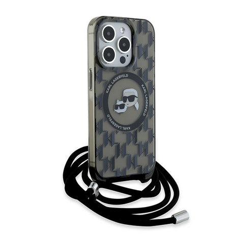 Husa de protectie Karl Lagerfeld IML Crossbody MagSafe (KLHMP15LHCKCKLCK) compatibil cu iPhone 15 Pro, Monogram Karl&Choupette Head
