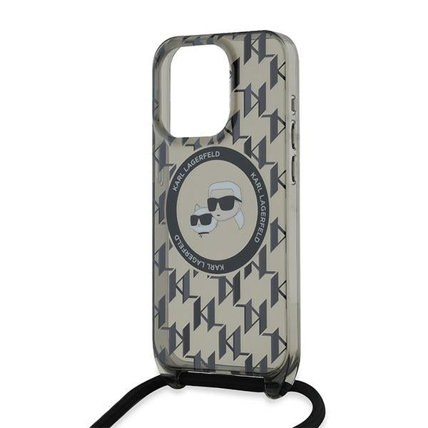 Husa de protectie Karl Lagerfeld IML Crossbody MagSafe (KLHMP15LHCKCKLCK) compatibil cu iPhone 15 Pro, Monogram Karl&Choupette Head