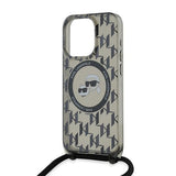 Husa de protectie Karl Lagerfeld IML Crossbody MagSafe (KLHMP15LHCKCKLCK) compatibil cu iPhone 15 Pro, Monogram Karl&Choupette Head