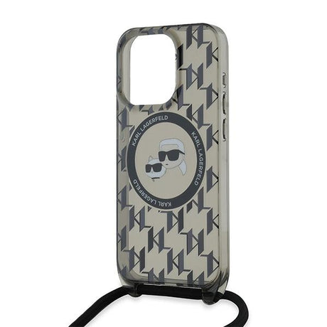 Husa de protectie Karl Lagerfeld IML Crossbody MagSafe (KLHMP15LHCKCKLCK) compatibil cu iPhone 15 Pro, Monogram Karl&Choupette Head