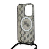 Husa de protectie Karl Lagerfeld IML Crossbody MagSafe (KLHMP15LHCKCKLCK) compatibil cu iPhone 15 Pro, Monogram Karl&Choupette Head
