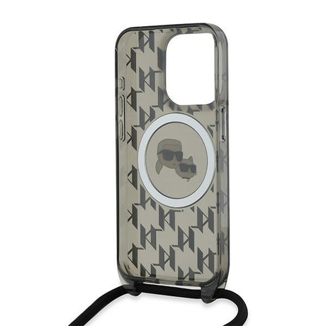 Husa de protectie Karl Lagerfeld IML Crossbody MagSafe (KLHMP15LHCKCKLCK) compatibil cu iPhone 15 Pro, Monogram Karl&Choupette Head