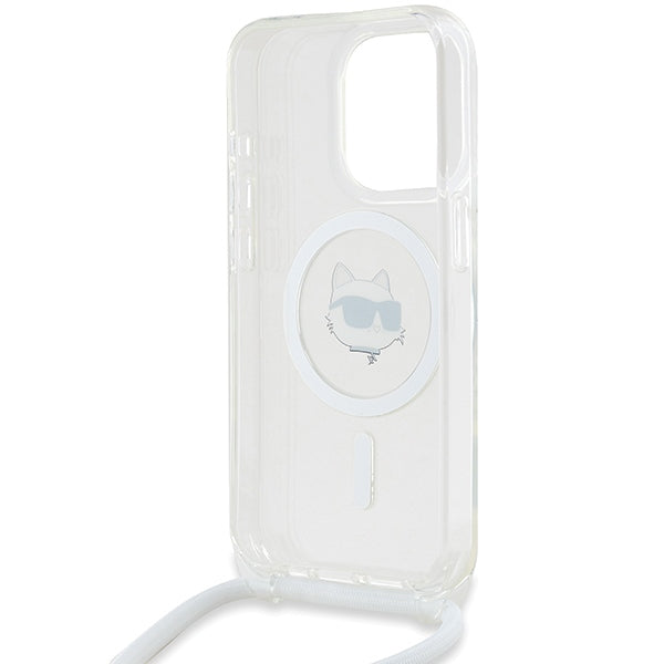 Husa de protectie Karl Lagerfeld IML Crossbody MagSafe (KLHMP15SLHCCHNT) compatibil cu iPhone 15 Pro, Transparent Choupette Head&Cord
