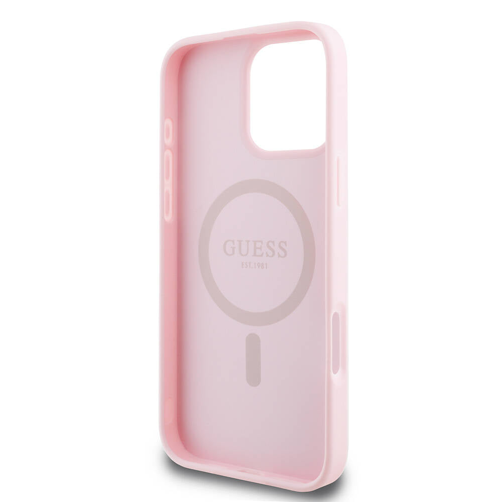 Husa de protectie Guess Grained Gold Ring MagSafe (GUHMP16LPGHSMMP) compatibil cu iPhone 16 Pro, Roz