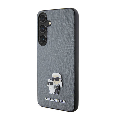 Husa de protectie Karl Lagerfeld Saffiano (KLHCS24MPSAKCMPG) compatibil cu Samsung Galaxy S24 Plus, Gri Karl&Choupette Metal Pin