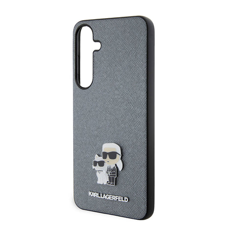 Husa de protectie Karl Lagerfeld Saffiano (KLHCS24MPSAKCMPG) compatibil cu Samsung Galaxy S24 Plus, Gri Karl&Choupette Metal Pin