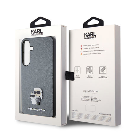 Husa de protectie Karl Lagerfeld Saffiano (KLHCS24MPSAKCMPG) compatibil cu Samsung Galaxy S24 Plus, Gri Karl&Choupette Metal Pin